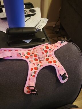 Kids Pink Strawberry Print Harness - Adjustable Cute Pet/Child Accessory